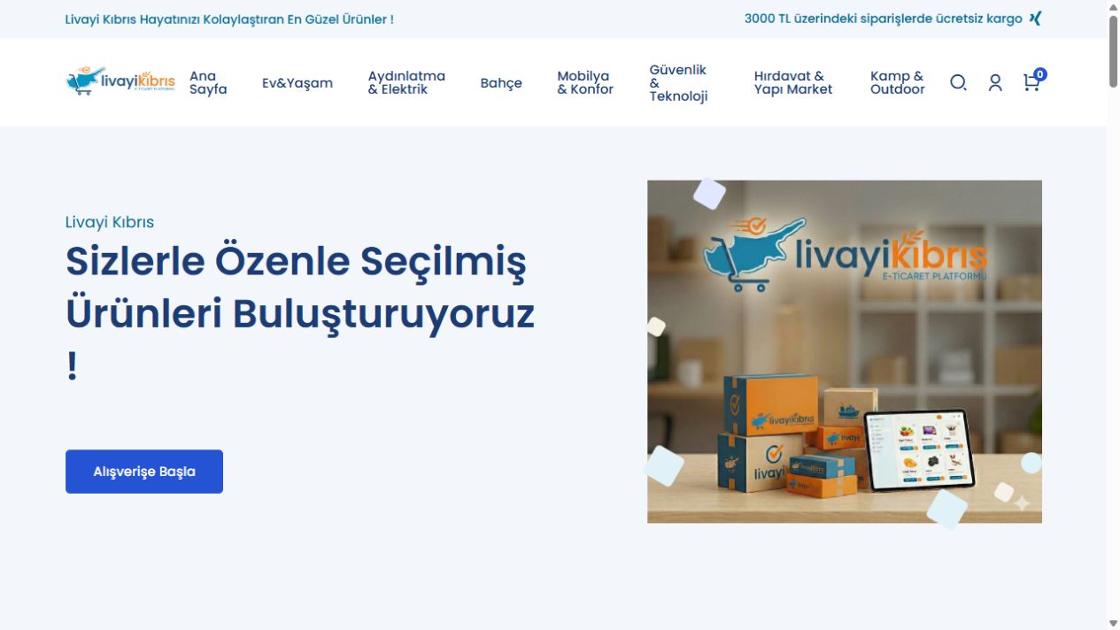 Geliştirdiğimiz Livayi Kıbrıs e-ticaret sitesi